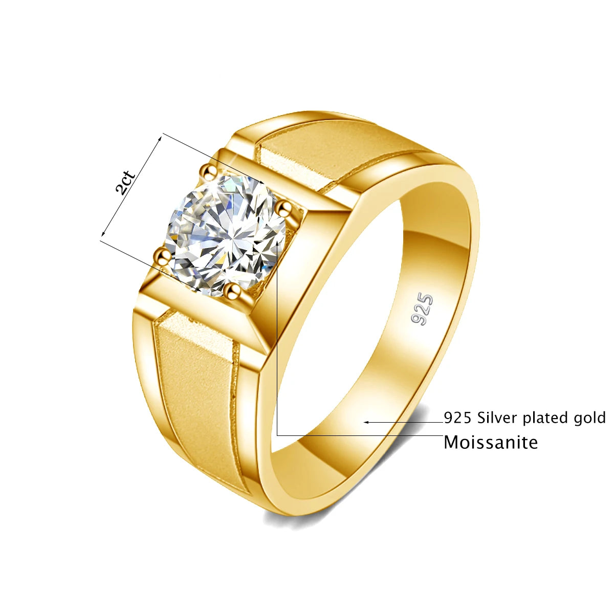 2 Carat Moissanite Ring for Men Silver