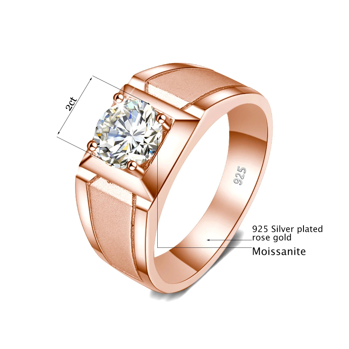 2 Carat Moissanite Ring for Men Silver