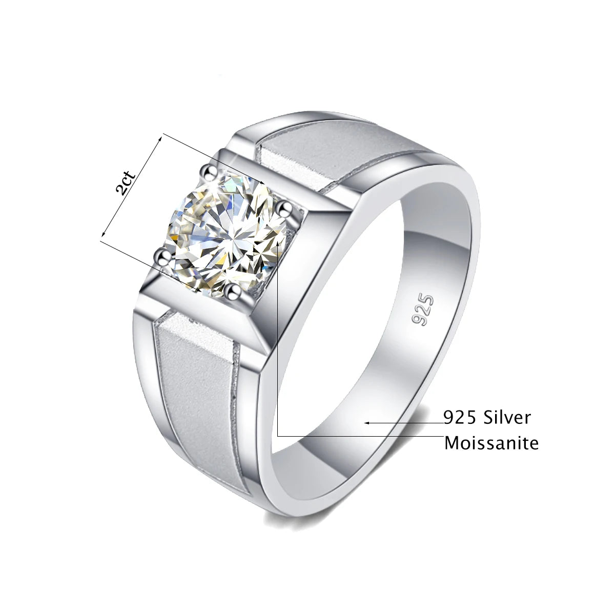 2 Carat Moissanite Ring for Men Silver