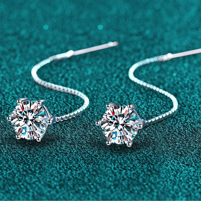 Moissanite Drop Earrings White Gold Plated