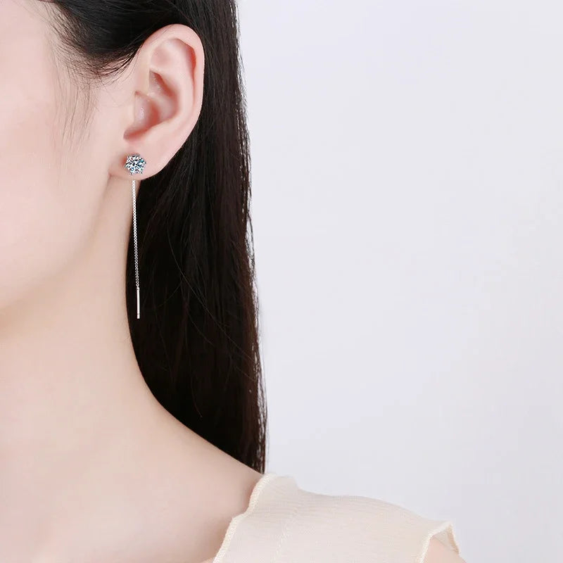 Moissanite Drop Earrings White Gold Plated