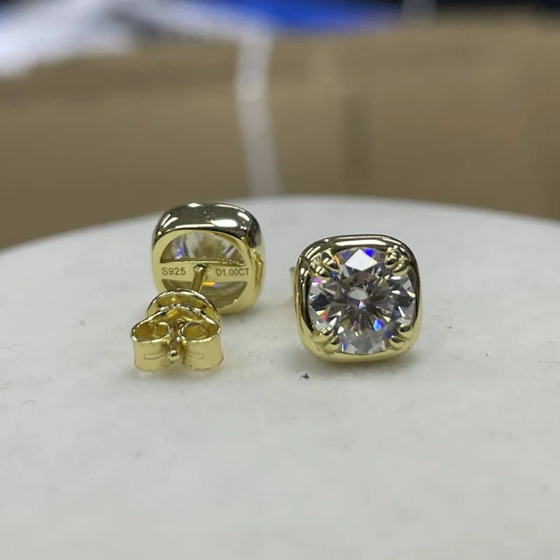 Moissanite Earrings Square Shape Silver