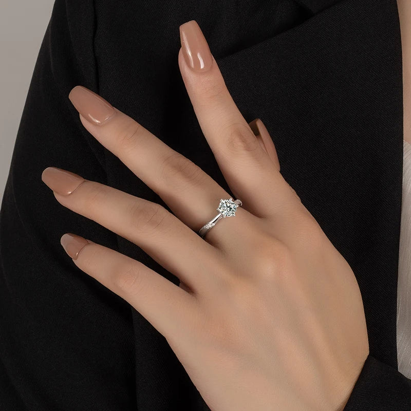 Moissanite Engagement Ring Sterling Silver