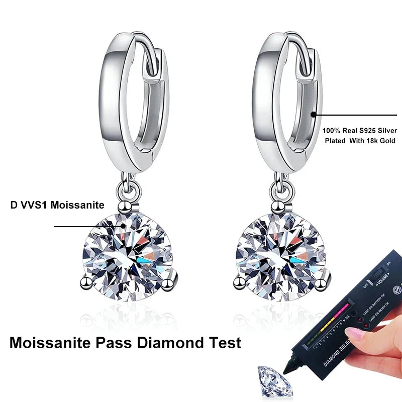 Moissanite Drop Earrings 2ct Silver