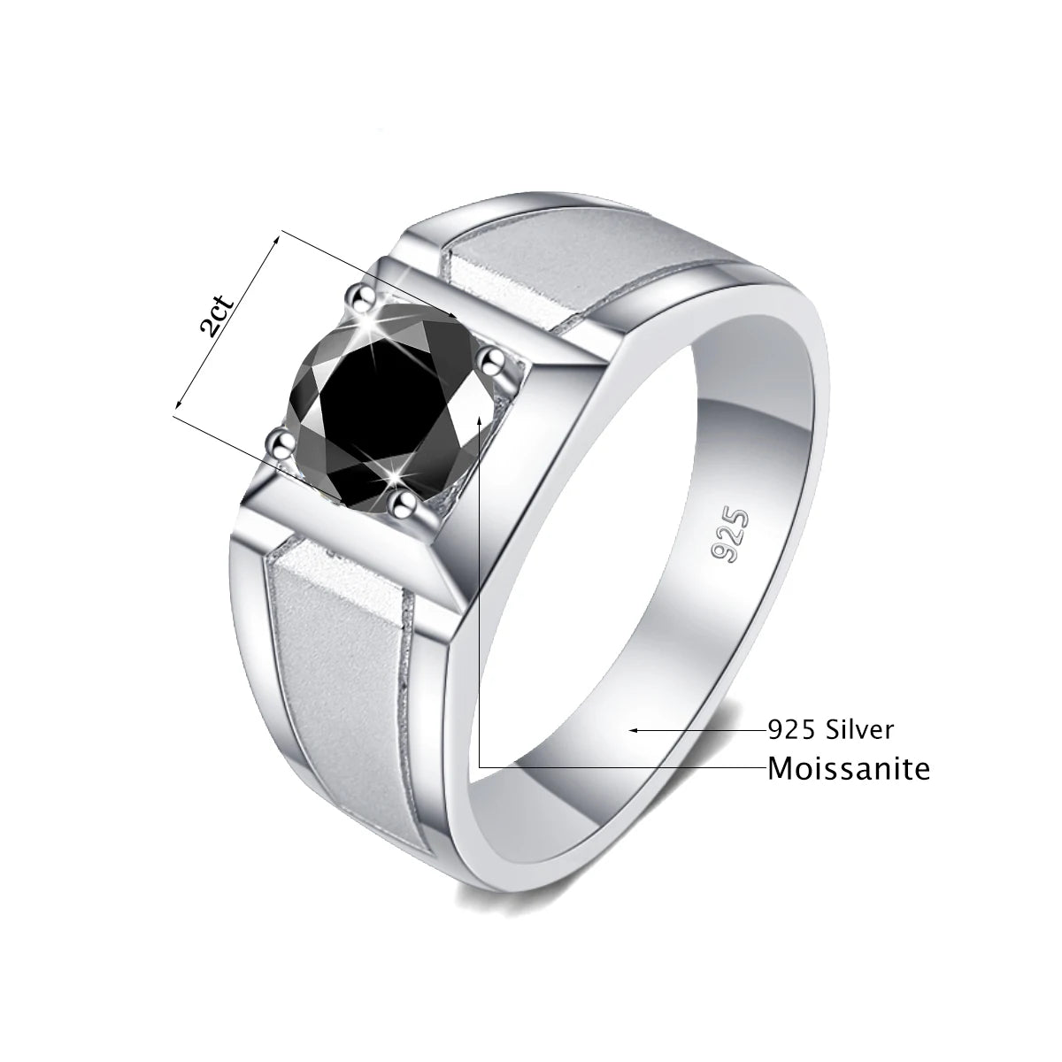2 Carat Moissanite Ring for Men Silver