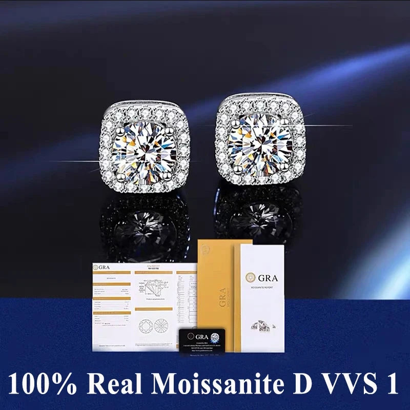 Moissanite Stud Earrings D VVS1 Certified