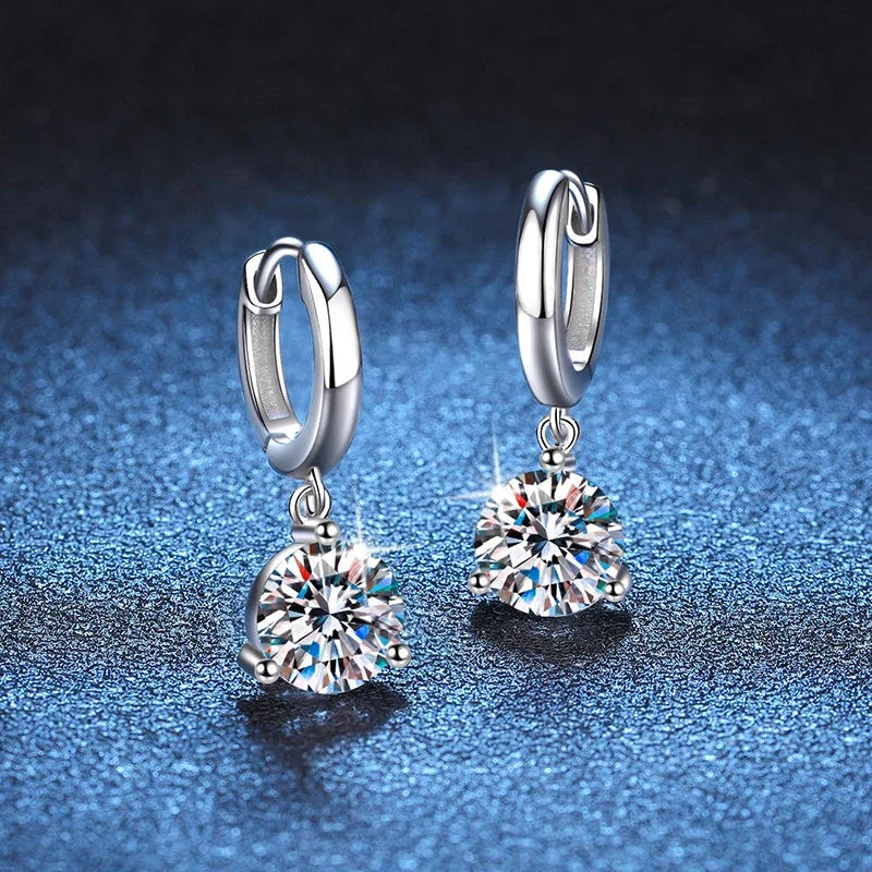 Moissanite Drop Earrings 2ct Silver