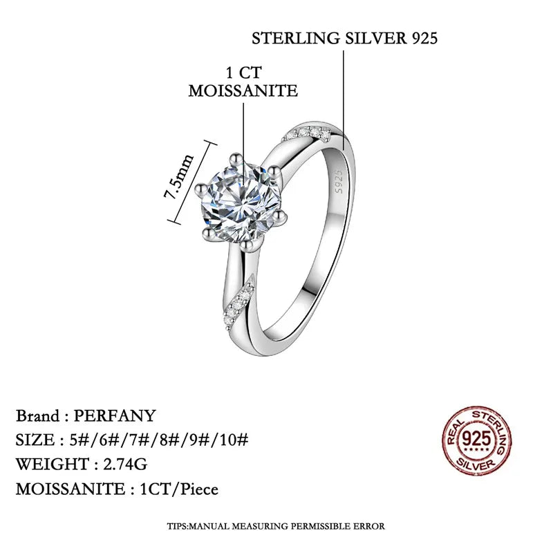 Moissanite Engagement Ring Sterling Silver