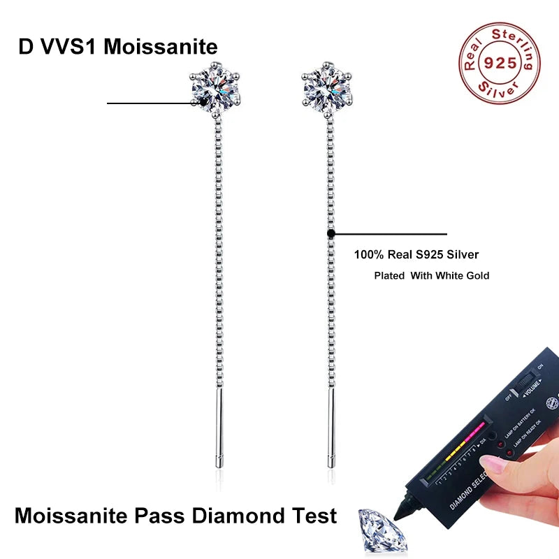 Moissanite Drop Earrings White Gold Plated