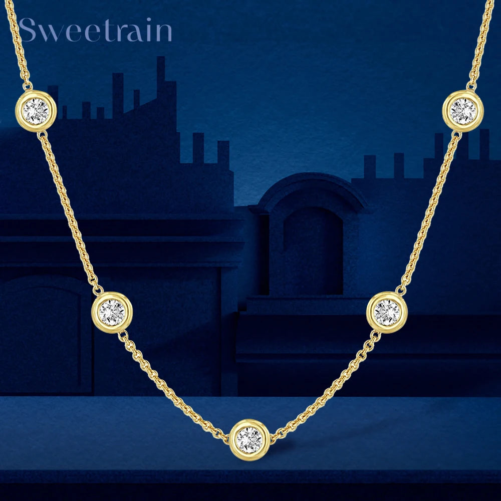 5 Stones Moissanite Necklace Gold Plated