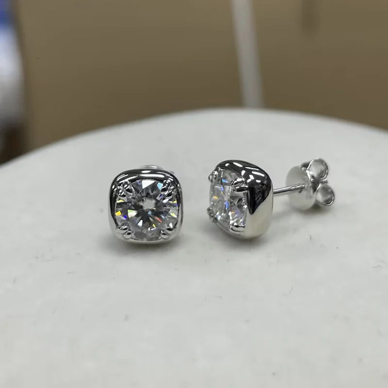 Moissanite Earrings Square Shape Silver