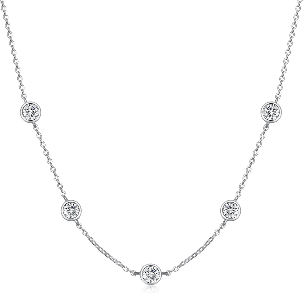 5 Stones Moissanite Necklace Gold Plated