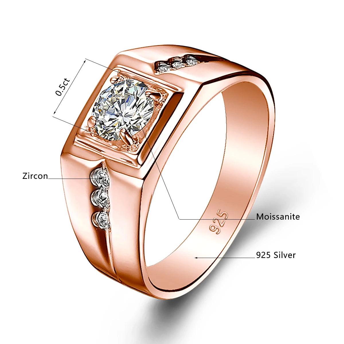 2 Carat Moissanite Ring for Men Silver