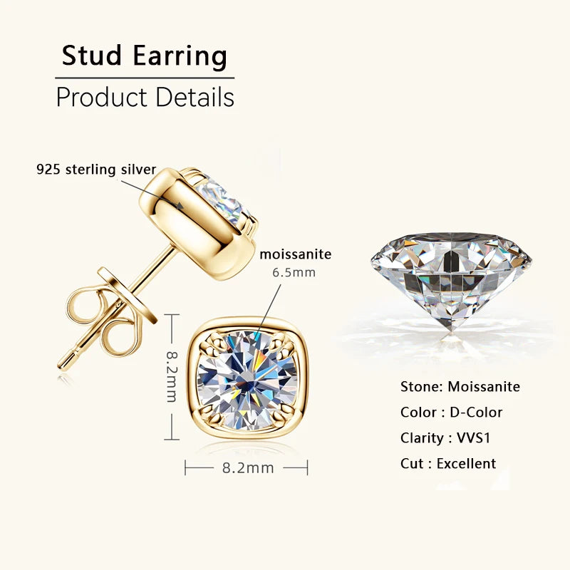 Moissanite Earrings Square Shape Silver