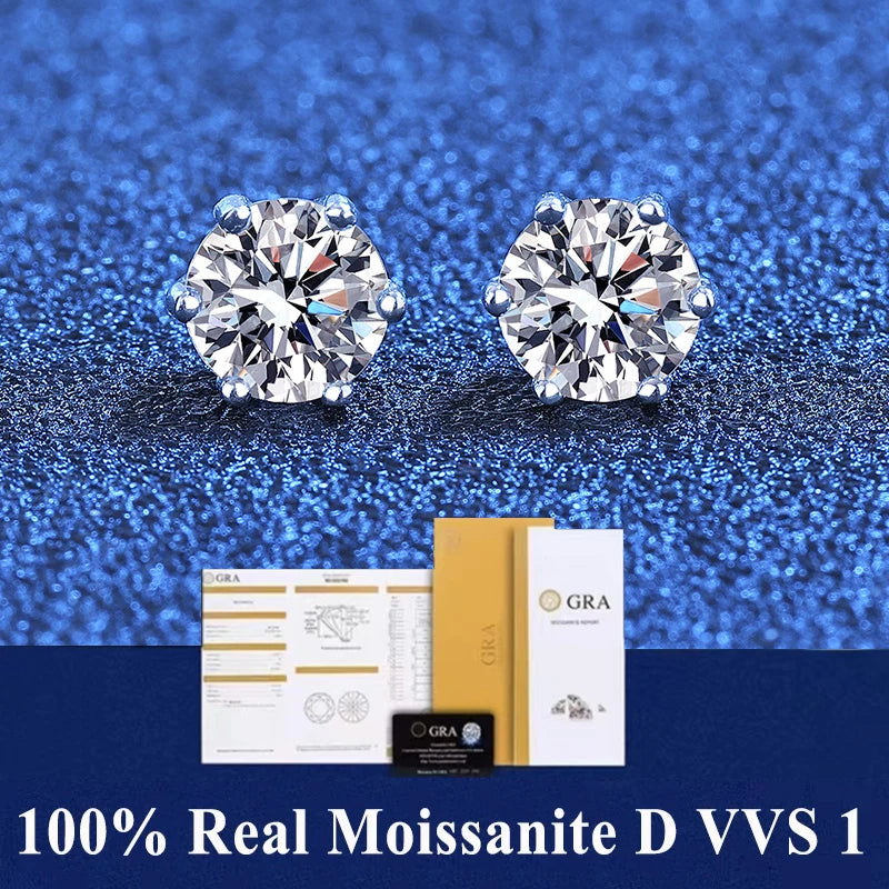 Moissanite Stud Earrings D VVS1 Certified