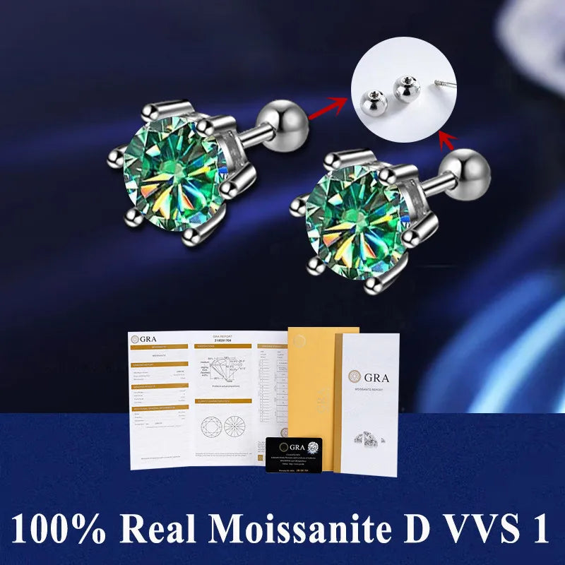 Moissanite Stud Earrings D VVS1 Certified