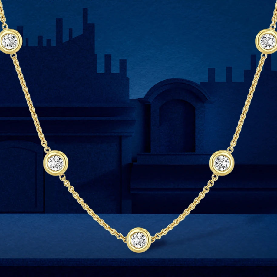 5 Stones Moissanite Necklace Gold Plated
