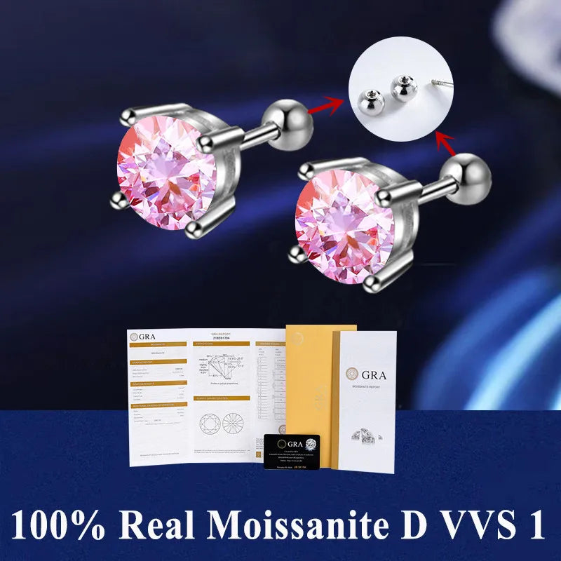 Moissanite Stud Earrings D VVS1 Certified