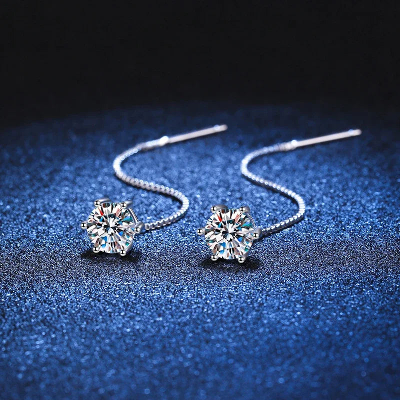 Moissanite Drop Earrings White Gold Plated