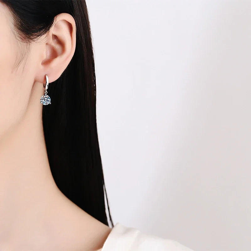 Moissanite Drop Earrings 2ct Silver