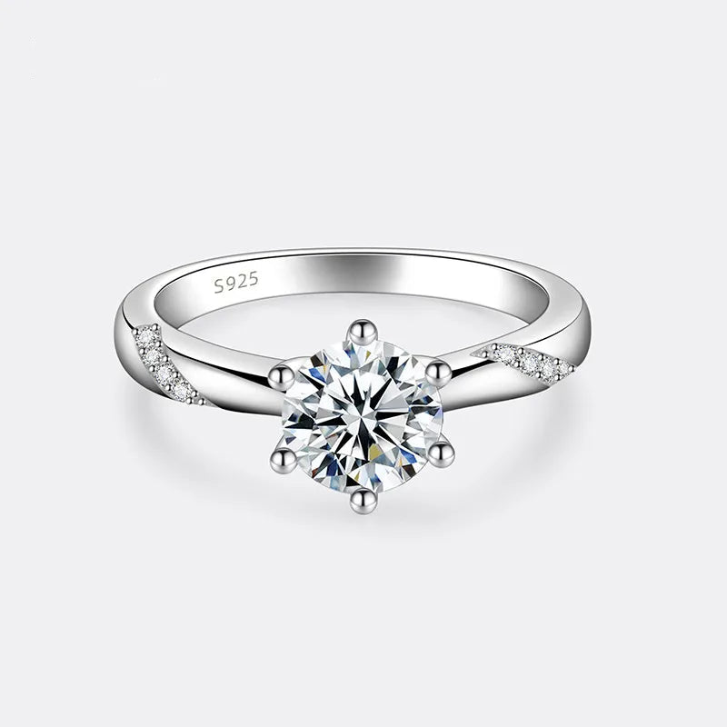 Moissanite Engagement Ring Sterling Silver
