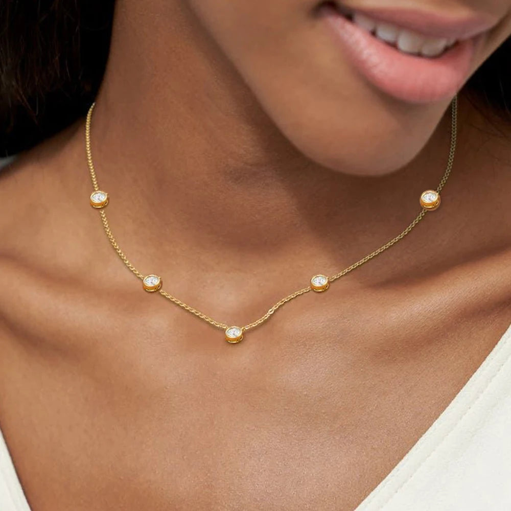 5 Stones Moissanite Necklace Gold Plated