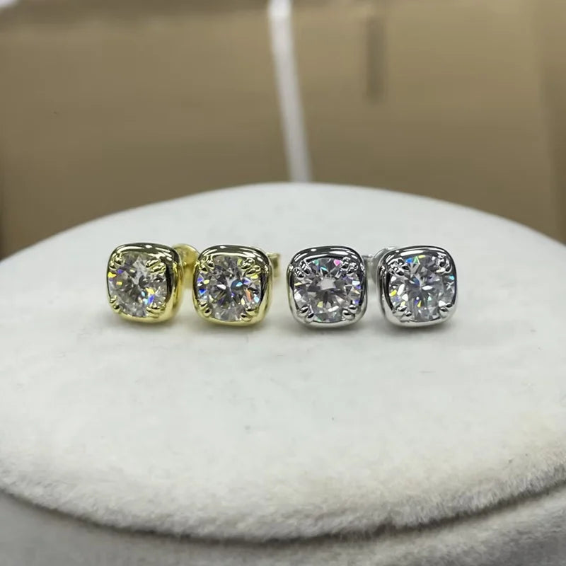 Moissanite Earrings Square Shape Silver