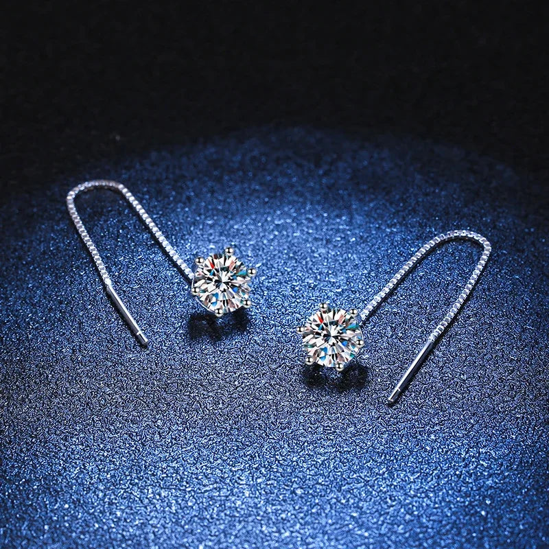 Moissanite Drop Earrings White Gold Plated
