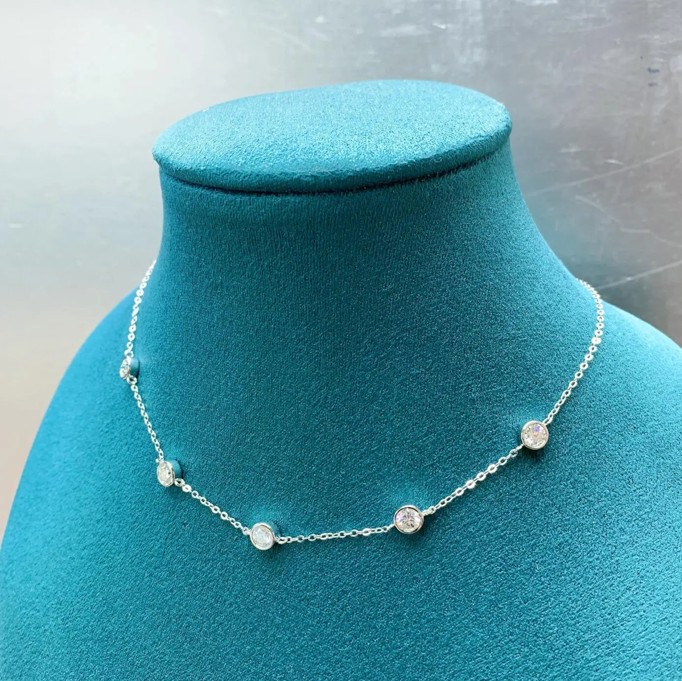 5 Stones Moissanite Necklace Gold Plated