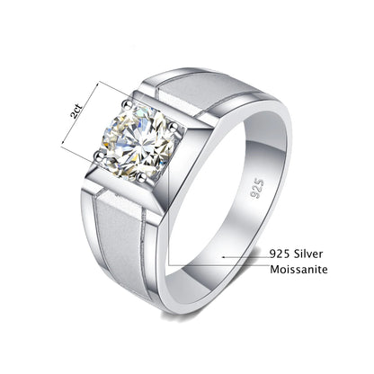 2 Carat Moissanite Ring for Men Silver