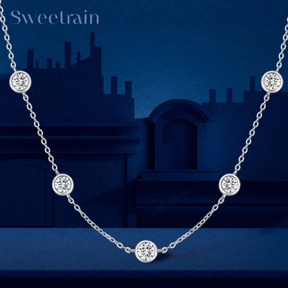 5 Stones Moissanite Necklace Gold Plated