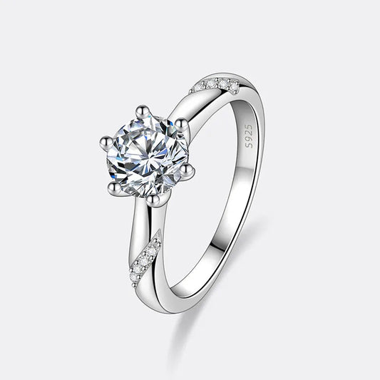 Moissanite Engagement Ring Sterling Silver