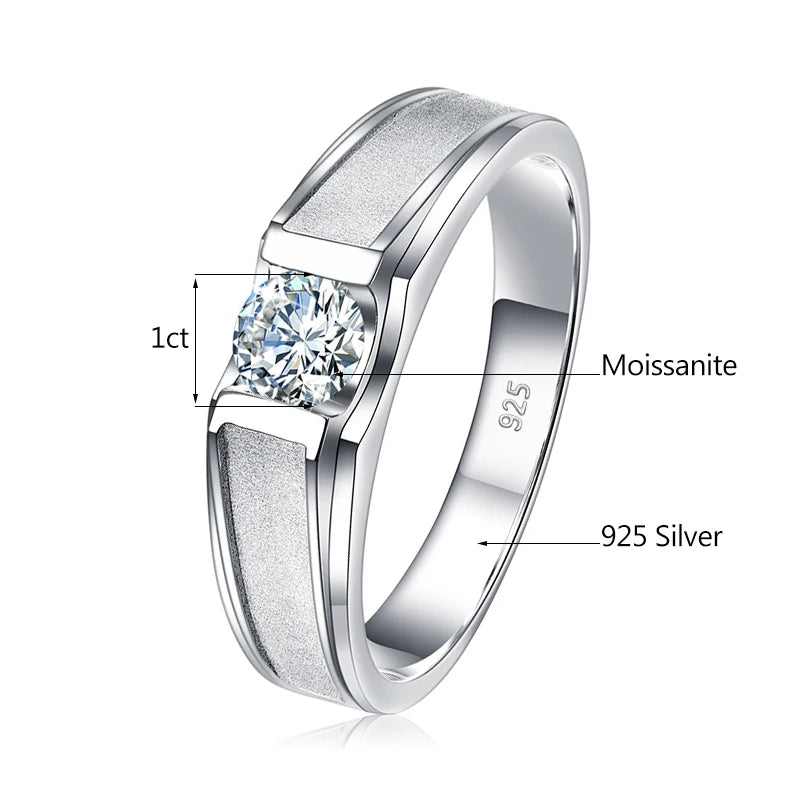 2 Carat Moissanite Ring for Men Silver