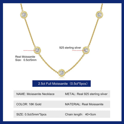 5 Stones Moissanite Necklace Gold Plated